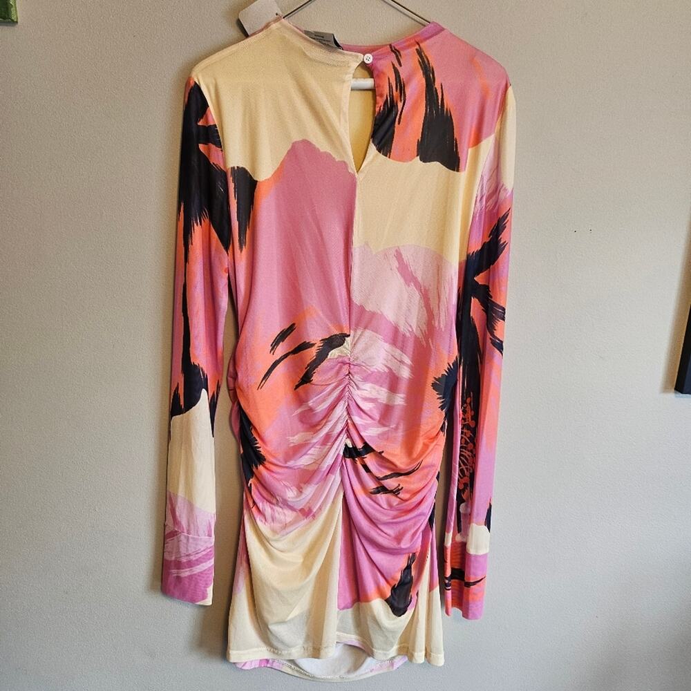 Farm Rio x Anthropologie Long Sleeve Mock-Neck Mesh Mini Dress Large Floral - Picture 6 of 11